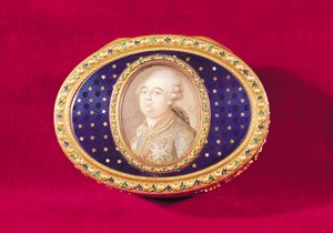 Tabatière avec un portrait miniature de Louis XVI (1754-93) sur ivoire par Pierre Noel Violet, 1780 - Jean Nicolas Meuniere
